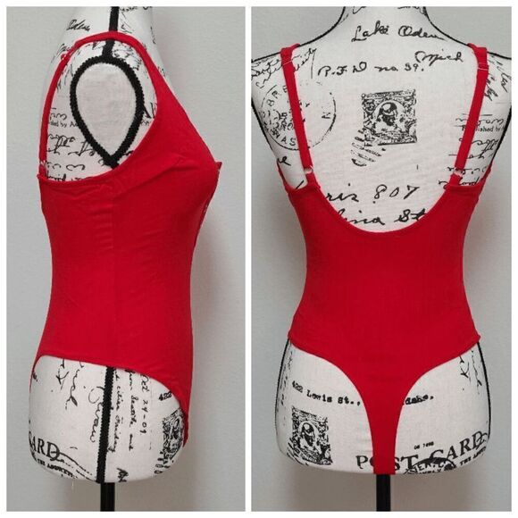 ❤️ FREE PEOPLE Larissa Tank V-Neck Thong Snap Button Red Bodysuit SIZE S - Picture 8 of 16